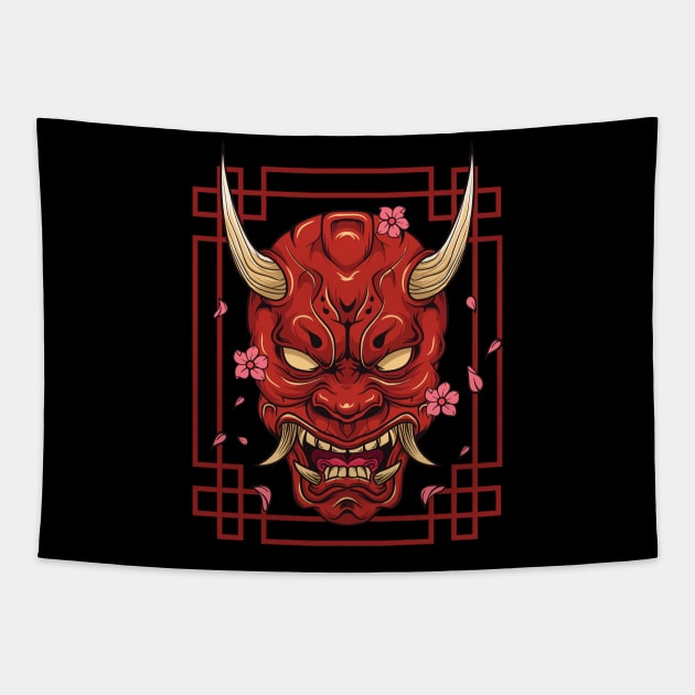 Japanese Art Oni Mask Demon Harajuku Devil T-Shirt Tapestry by biNutz