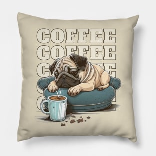 Pug With Coffee Pillow