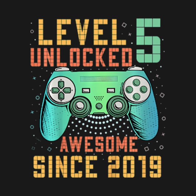 Kids Level 5 Unlocked 5th Birthday 5 Year Old Gamer Bday by Cristian Torres