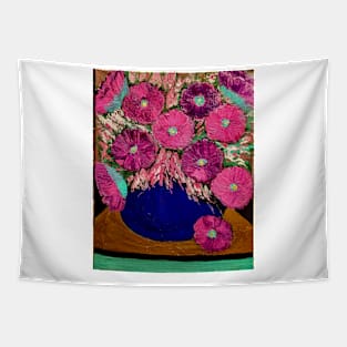 Bold and colorful flowers in bowl vase Tapestry