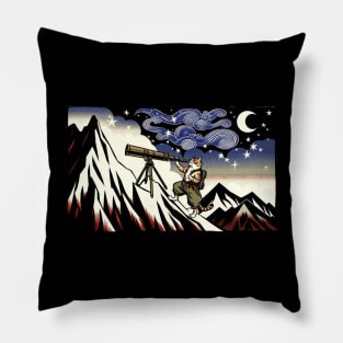 Meteor Watching Hiker Mountain Climbing Stargazing Cat Pillow