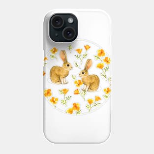 Cute Cottontail Bunnies and California Poppies in Watercolor Phone Case