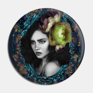 Green Vintage flower Victorian Portrait Contemporary Digital Art Pin