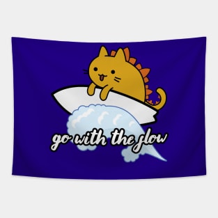 Catzilla surfer surf lover go with the flow Tapestry