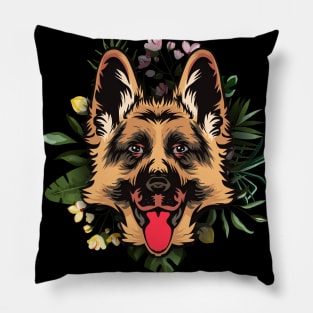 German shepherd in floral Pillow