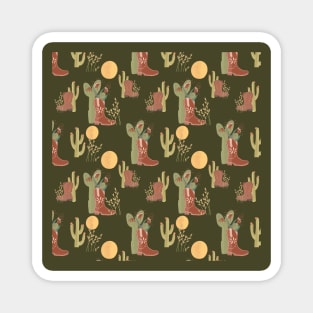 Full Moon Southwest Cowboy Boots Cactus Pattern Magnet