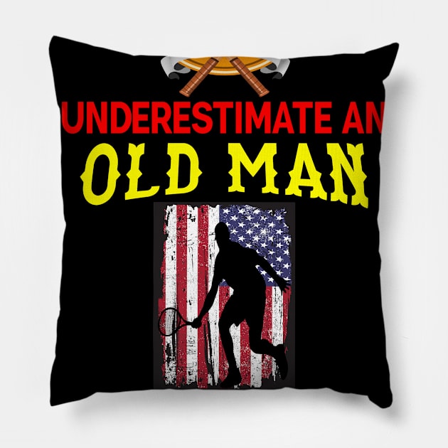 Never underestimate old man who is also a tennis player - kenin tennis player T-shirt Pillow by kikuchu