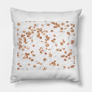 Rose gold crystals - white marble Pillow