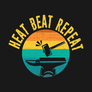 Blacksmith and Anvil Heat Beat Repeat Forged Retro Vintage Distressed Style T-Shirt