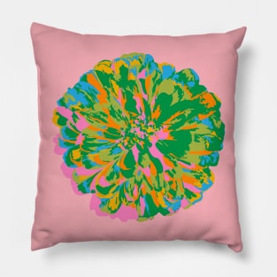 CHRYSANTHEMUMS Abstract Big Flower Summer Bright Floral - Green Blue Pink Yellow Pale Pink - UnBlink Studio by Jackie Tahara Pillow