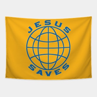 Jesus Saves Blue (Globe) T-Shirt Tapestry