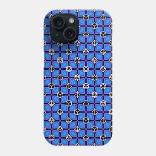 1970s Retro Inspired Polyhedral Dice Set and Leaf Seamless Pattern - Blue Phone Case