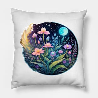 Mschiffer's Bioluminescent Wonder: Exquisite Nighttime Illustration (405) Pillow