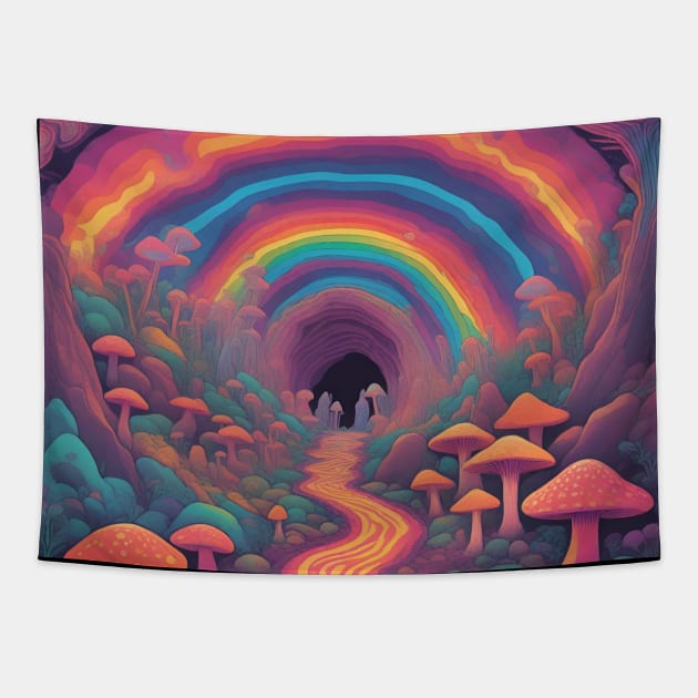 Mushroom Rainbow Cave Journey Tapestry by drumweaver