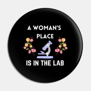 A Woman's Place is in the Lab | Microscope and Flowers Pin