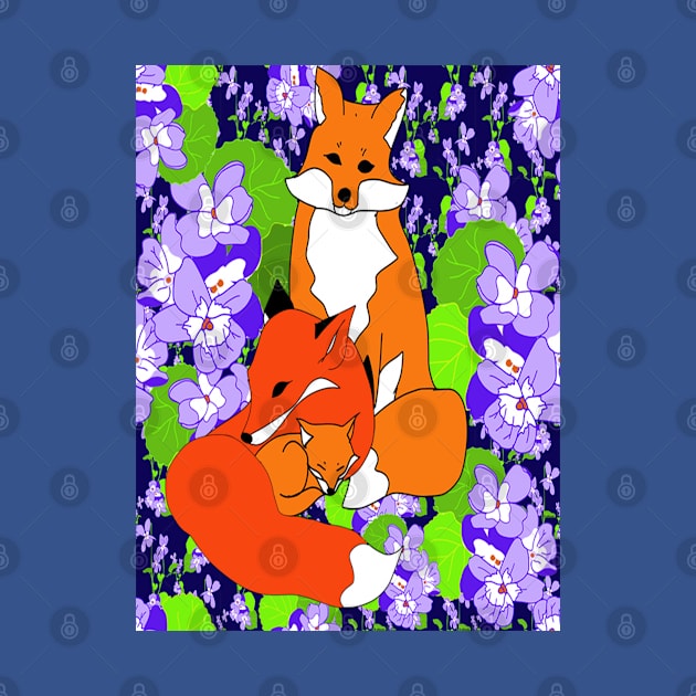 FOX FAMILY AND VIOLETS by KRitters