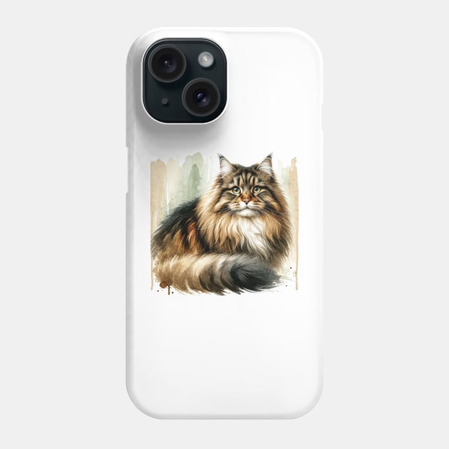 Norwegian Forest - Watercolor Cat Phone Case by Edd Paint Something