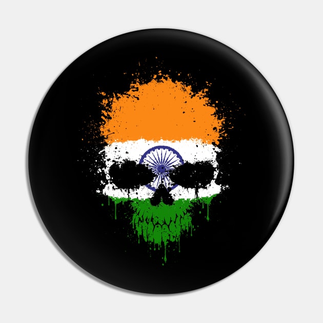 Chaotic Indian Flag Splatter Skull Pin by jeffbartels