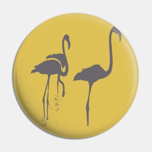 Minimalistic Three Flamingos Grey Silhouette Pin