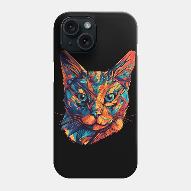 Geometric Cat Abstract Colorful Psychedelic Phone Case by TooplesArt