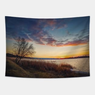 Evening scene at the lake Tapestry