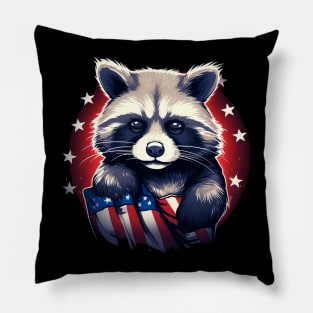 raccoon proudly American flaG Pillow