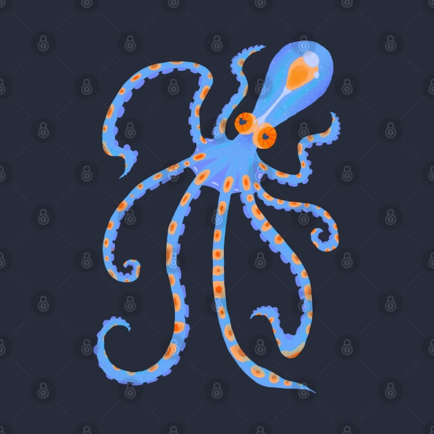 Tiny Blue and Orange Deep Sea Ocean Octopus by narwhalwall