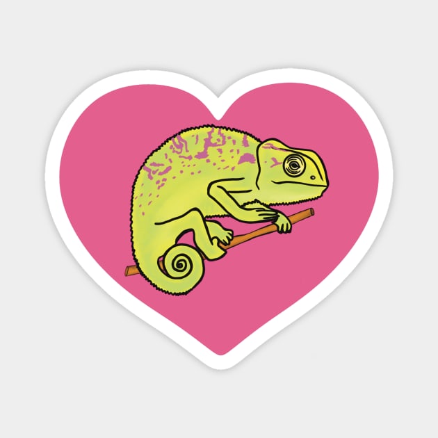 Pink Heart Colorful Chameleon for Chameleon Lovers Magnet by Mochi Merch