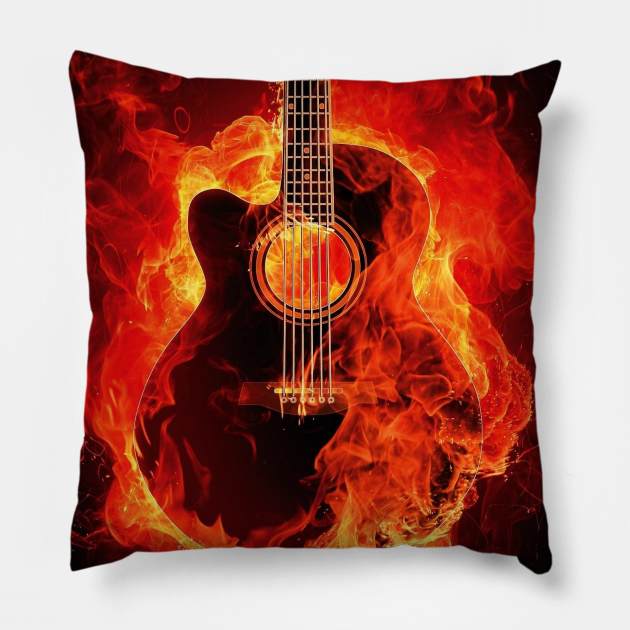 Fire Guitar Pillow by Realms.World