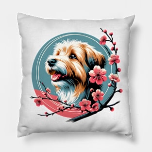 Tibetan Terrier Enjoys Spring Cherry Blossoms Pillow