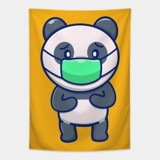 Cute Panda Wearing Mask Cartoon Tapestry