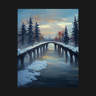 Bridge over the river winter landscape T-Shirt