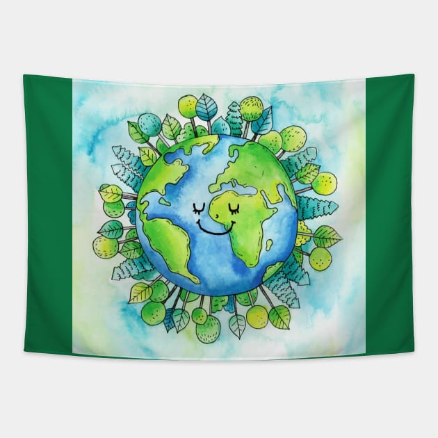 Mother earth Watercolor Tapestry by Mako Design 