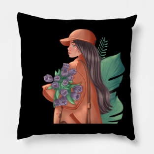 Girl with flowers Pillow