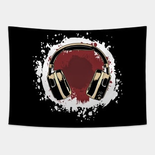 Headphones Art, Red Vintage Tapestry