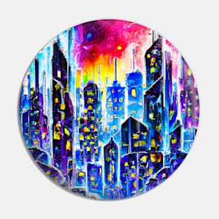 City colorful watercolor style design, citscape painting artwork Pin