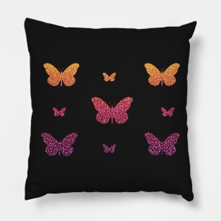 Deep Purple Red Orange Ombre Faux Glitter Butterflies Pillow