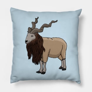 Markhor goat cartoon illustration Pillow