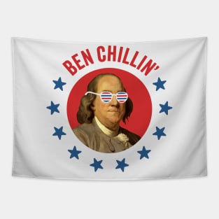 Ben Chillin' - Vintage Ben Franklin with Patriotic Sunglasses for July 4th Tapestry