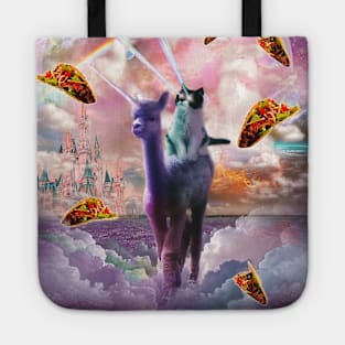 Cosmic Laser Cat Riding Alpaca Unicorn Tote