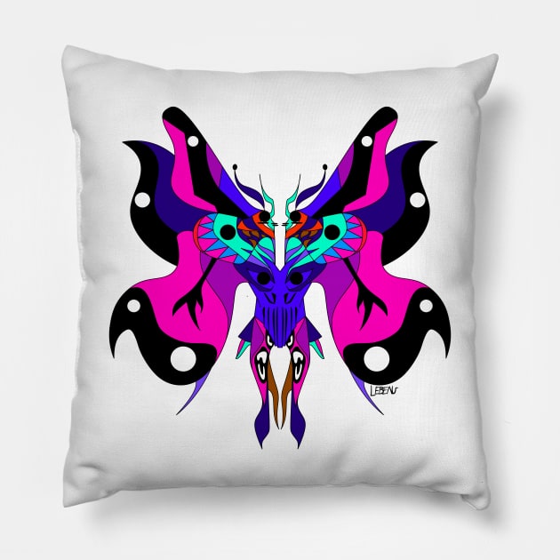 the mothman kaiju in skull armor ecopop art of the death Pillow by jorge_lebeau