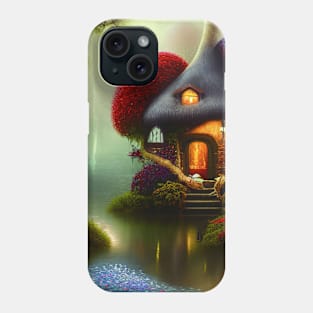 Sparkling Fantasy Cottage with Lights and Glitter Background in Forest, Scenery Nature Phone Case