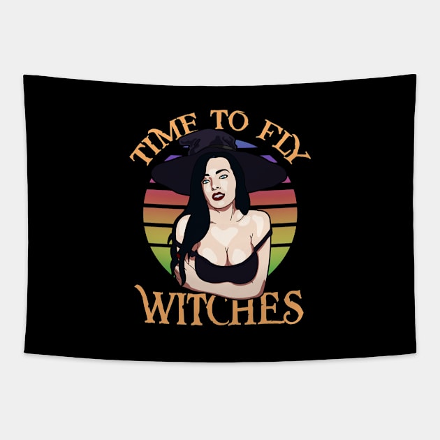 TIME TO FLY WITCHES - HALLOWEEN, Funny Gift Idea For Women Tapestry by Art Like Wow Designs