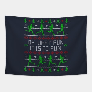 Funny Oh What Fun it is to Run Running Ugly Christmas Sweater Design Tapestry