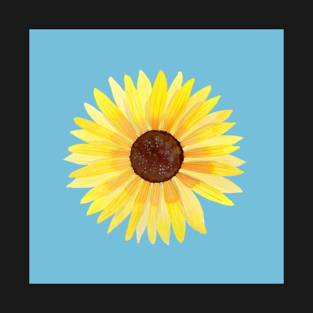 Sunflower Watercolor Illustration with a light blue background by Sandraartist