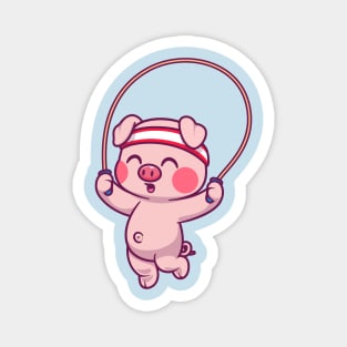 Cute Pig Playing Skipping Rope Cartoon Magnet