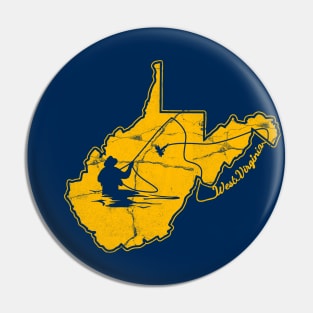 West Virginia Mountain Gold and Blue Fly Fishing Fish WV Pin