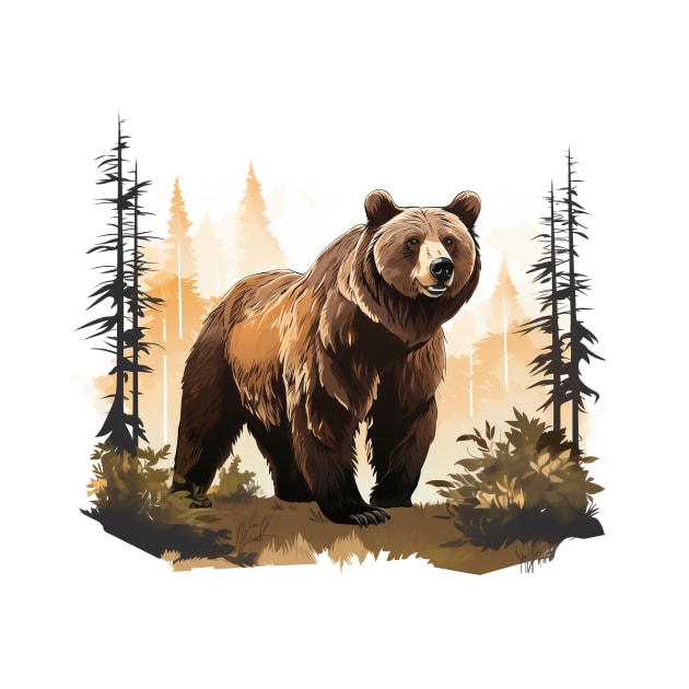 Watercolor Grizzly Bear by zooleisurelife