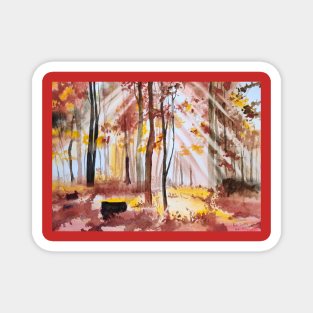 Lights in Autumn Forest in watercolours Magnet