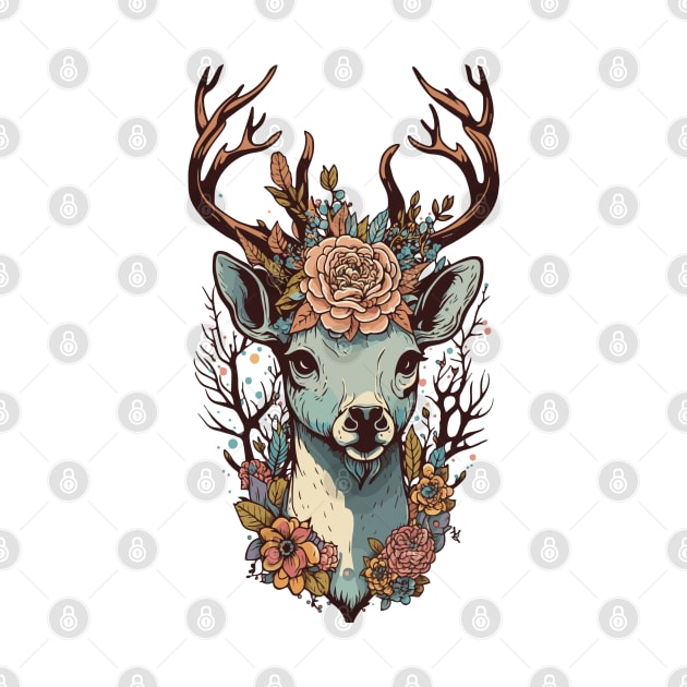 Deer Head Floral Design by theprintculturecollective